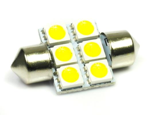 LED auto žárovka 12V LED C5W 6SMD5050 31mm TEPLÁ